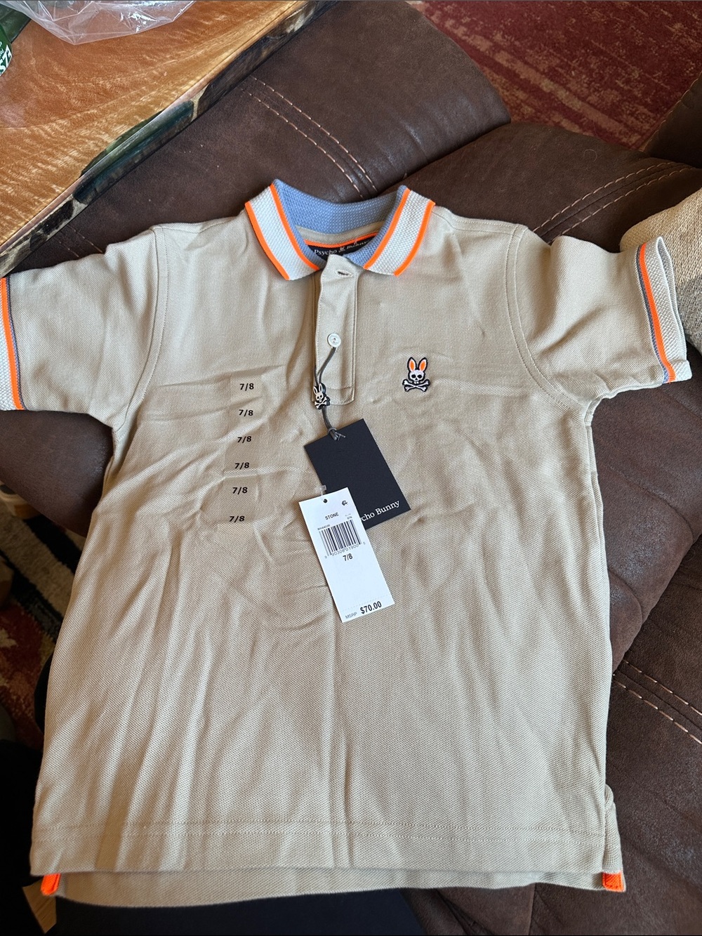 Psycho Bunny Beige Polo with Orange & Light Gray Trim